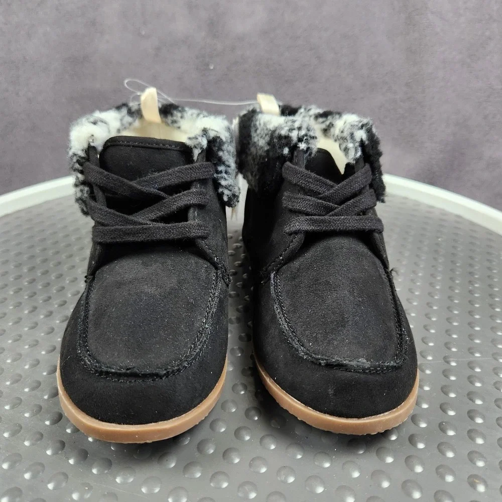 Gap Kids Moccasin Boot Boys Size 11 Black‎ Faux Suede Plaid Cuff Lined